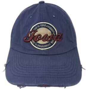 Classic Teaze Iowa Baseball Cap Blue Red OS Distressed Embroidered Slideback Hat